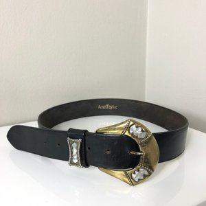Vintage Dark Brown Leather Bronze Belt